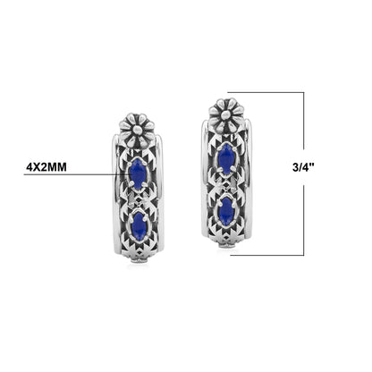 EXCLUSIVELY OURS! Sterling Silver Lapis Marquise Cut Concha Hoop Earrings
