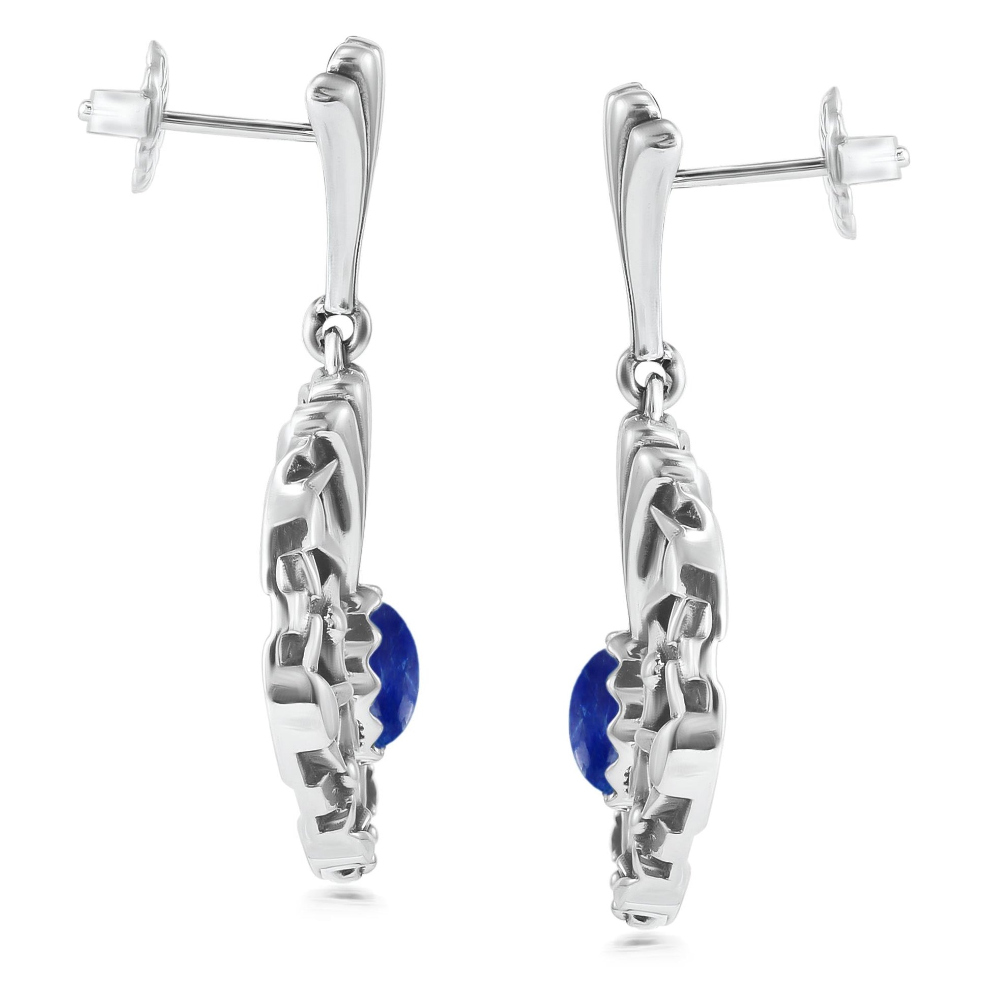 Sterling Silver Lapis Fritz Casuse Oval Gemstone Naja Earrings