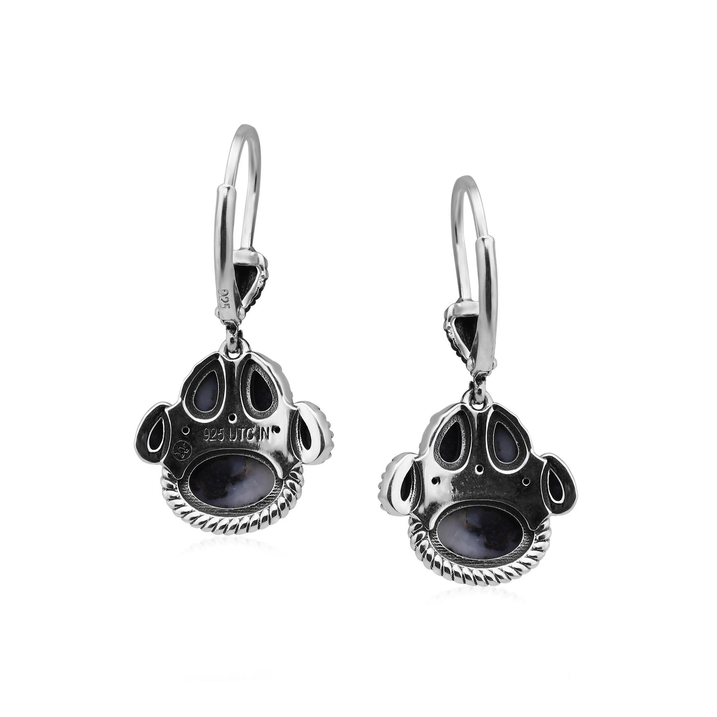 Sterling Silver White Buffalo Pawprint Lever Back Earrings