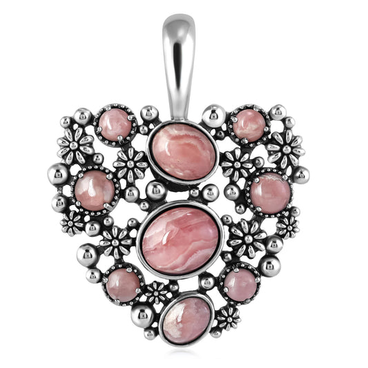 EXCLUSIVELY OURS! Sterling Silver Rhodochrosite Heart Cluster Pendant Enhancer