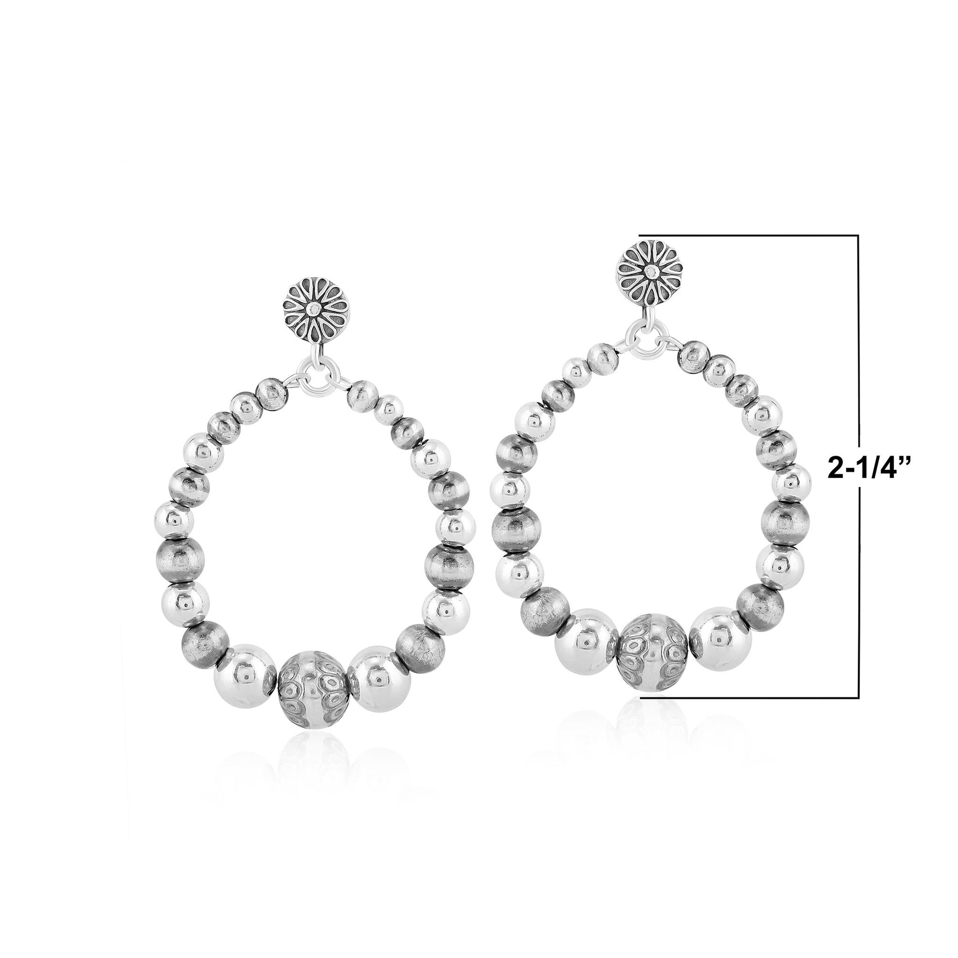 Sterling Silver Graduated Bead Hoop Earrings