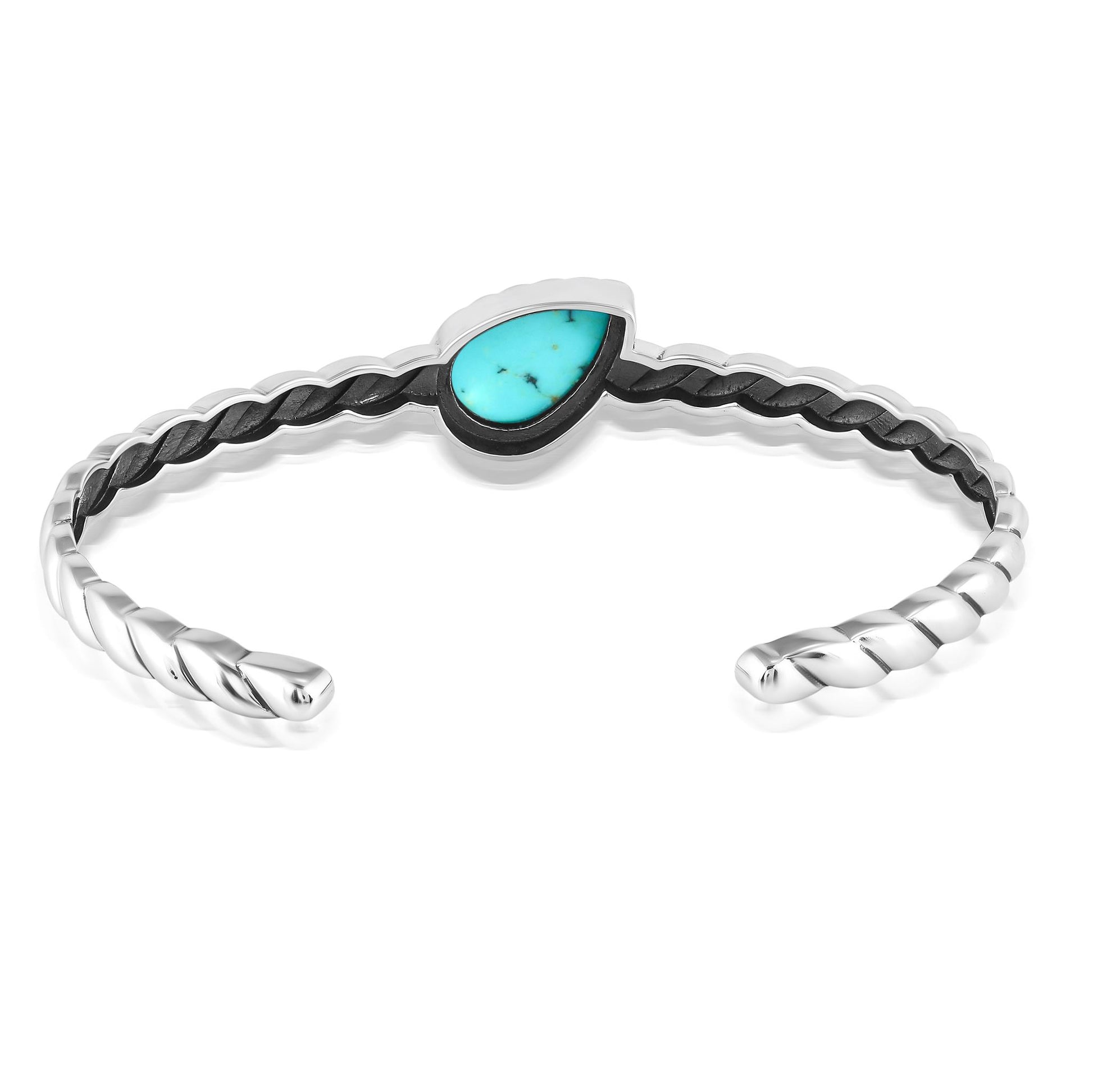 Sterling Silver Kingman Turquoise Pear Cut Stackable Cuff Bracelet, Sizes Small to Large