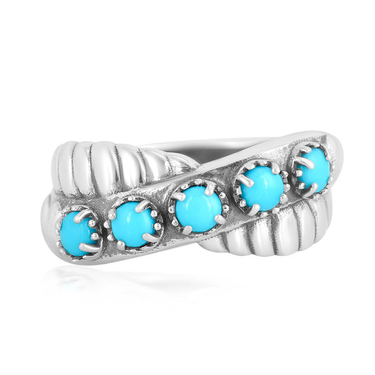 Sterling Silver Sleeping Beauty Turquoise Twist Band Ring