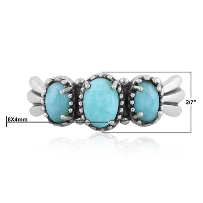 Sterling Silver Larimar 3-Stone Fan Ring