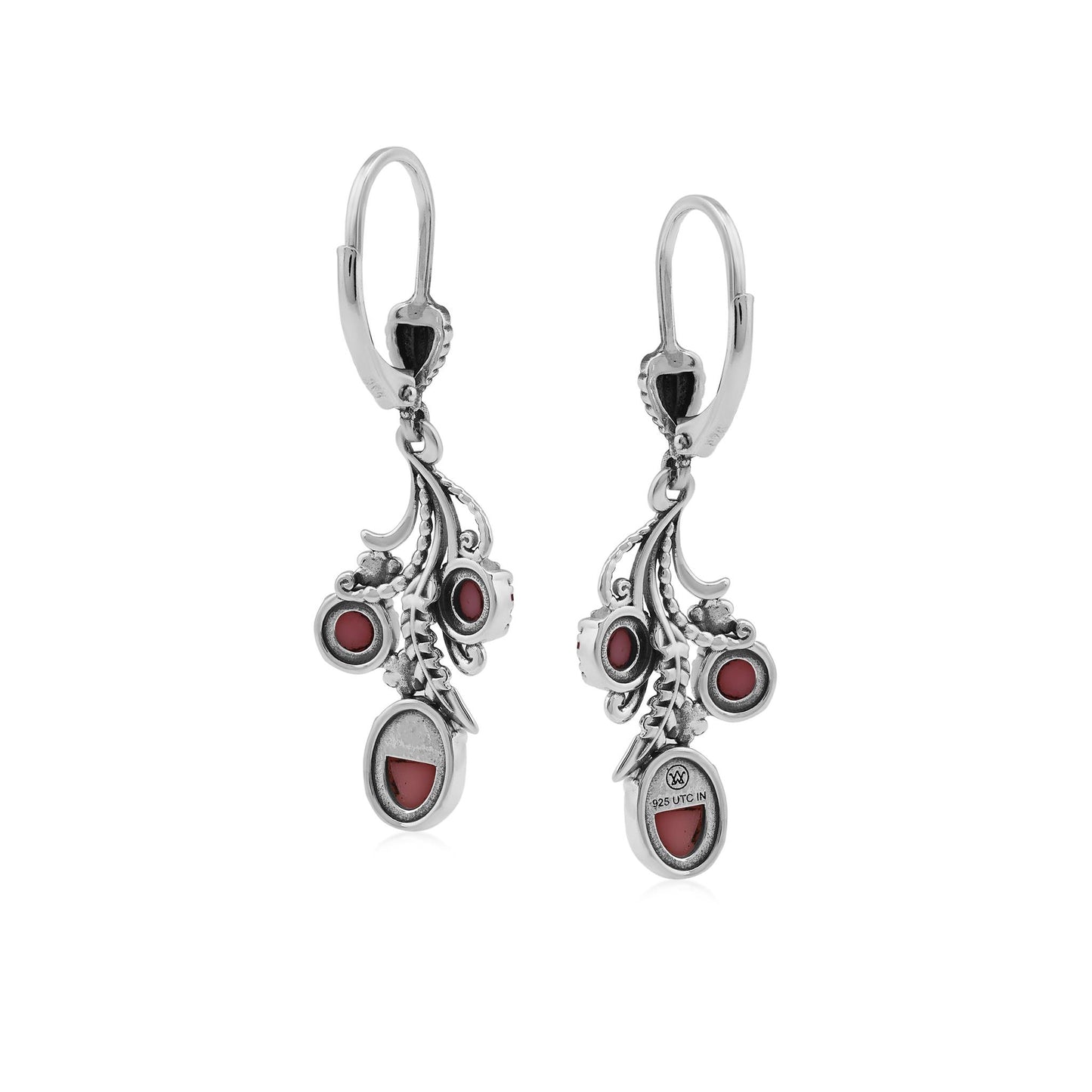 Sterling Silver Pink Concha Shell Leaf and Concha Cascading Earrings