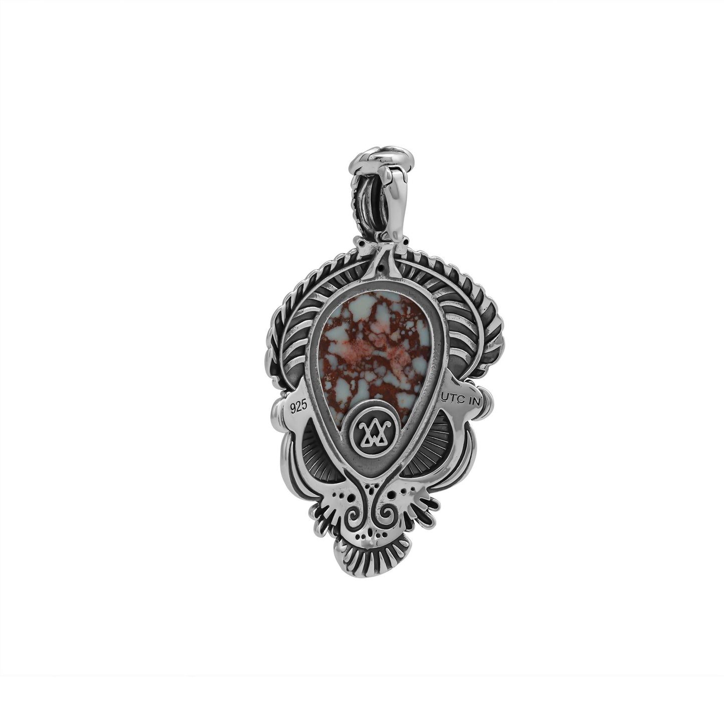 Sterling Silver Wild Horse Magnesite Pear Gemstone Leaf Pendant Enhancer 