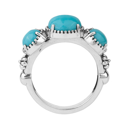 Sterling Silver Kingman Turquoise Oval 3 Stone Concha and Bead Ring