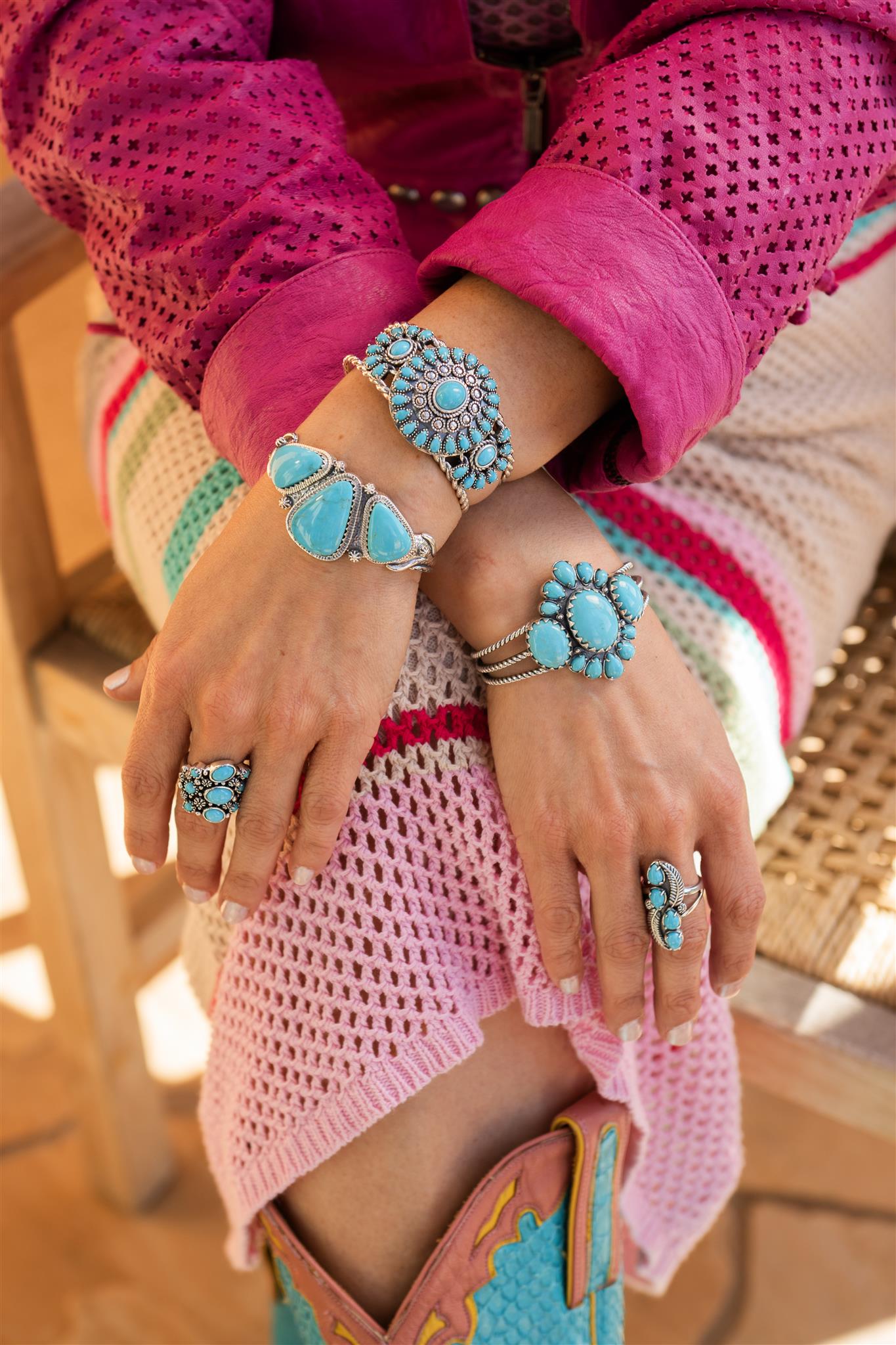 LIMITED EDTION! Sterling Silver Kingman Turquoise Bold Pear and Oval Cut Cuff Bracelet, Sizes Small to Large