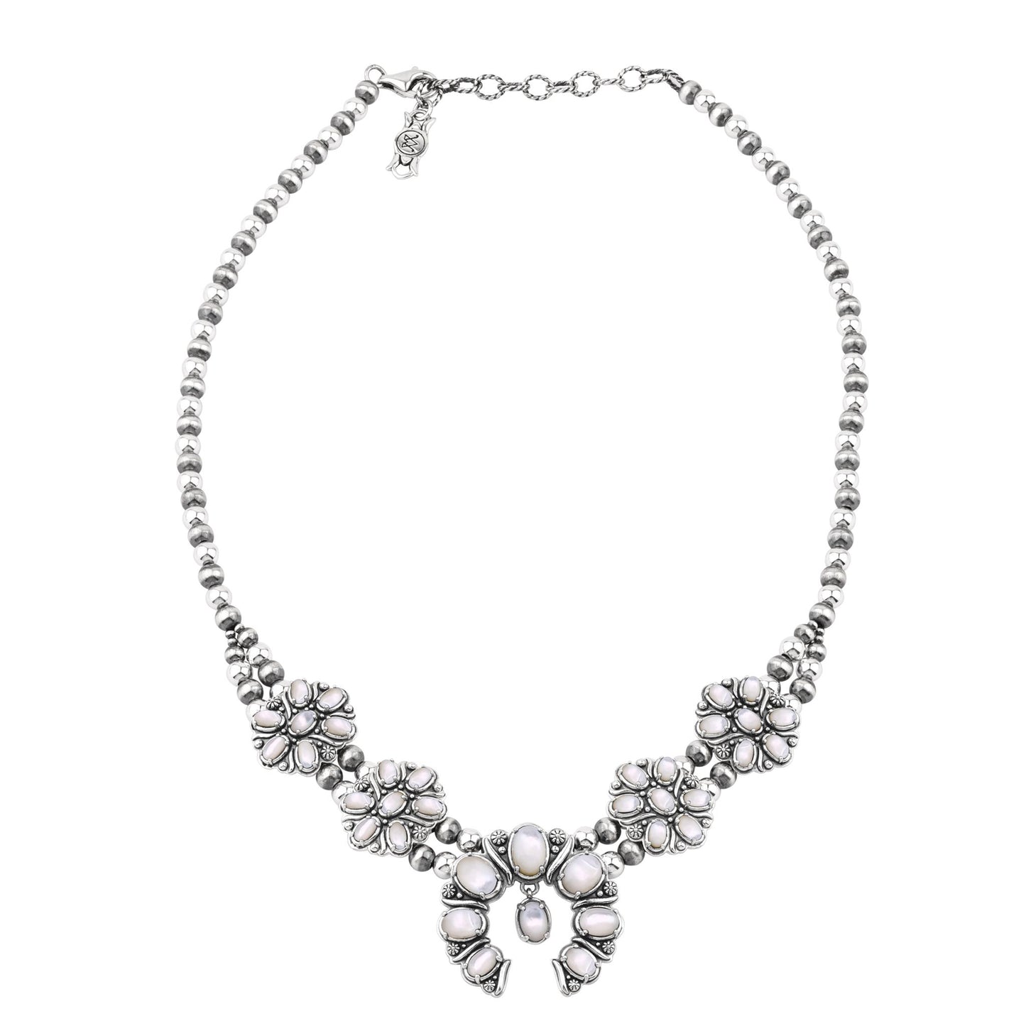  Sterling Silver White Mother of Pearl Oval Cluster Naja Necklace
