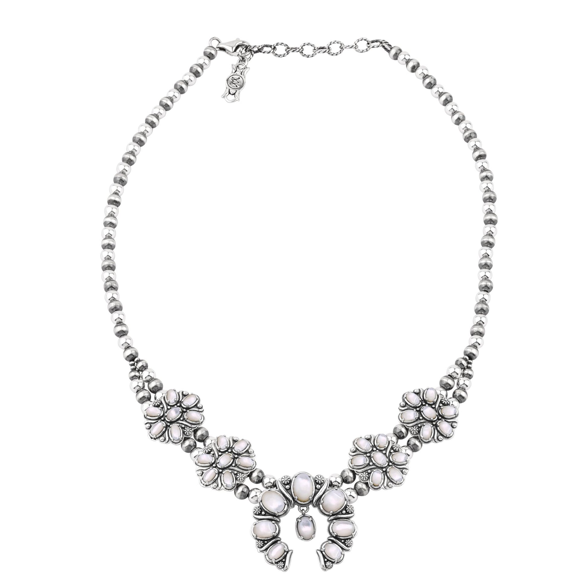  Sterling Silver White Mother of Pearl Oval Cluster Naja Necklace