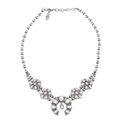  Sterling Silver White Mother of Pearl Oval Cluster Naja Necklace