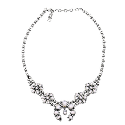  Sterling Silver White Mother of Pearl Oval Cluster Naja Necklace