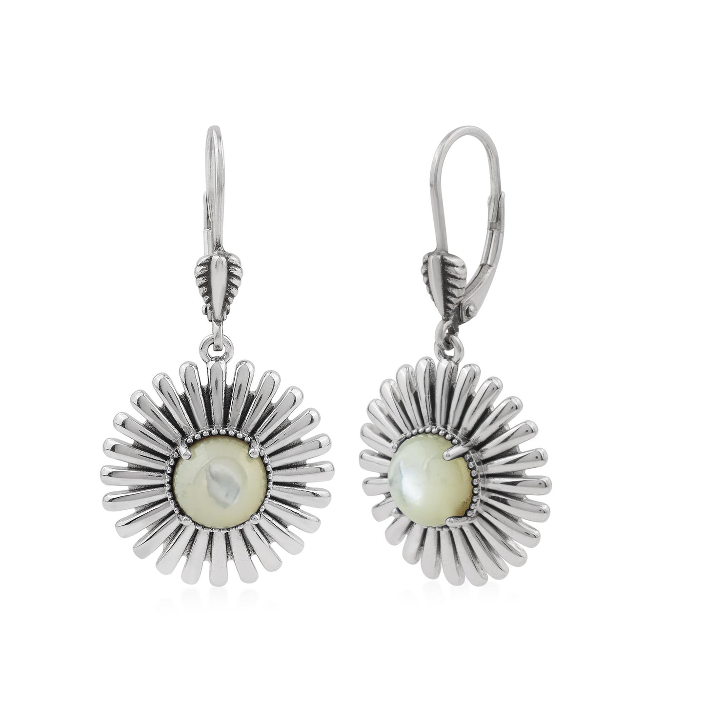  Sterling Silver White Mother of Pearl Concha Ray Earrings