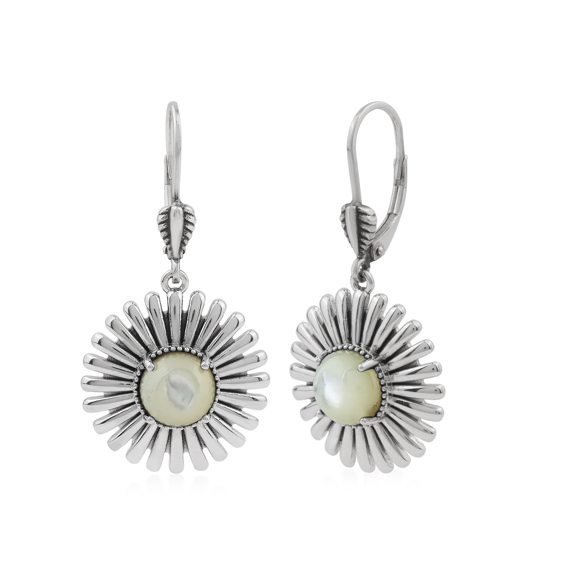  Sterling Silver White Mother of Pearl Concha Ray Earrings