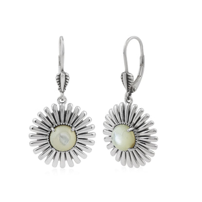  Sterling Silver White Mother of Pearl Concha Ray Earrings