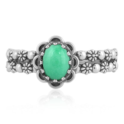 Sterling Silver Variscite Double Row Concha Flower Ring