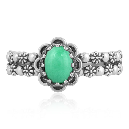 Sterling Silver Variscite Double Row Concha Flower Ring