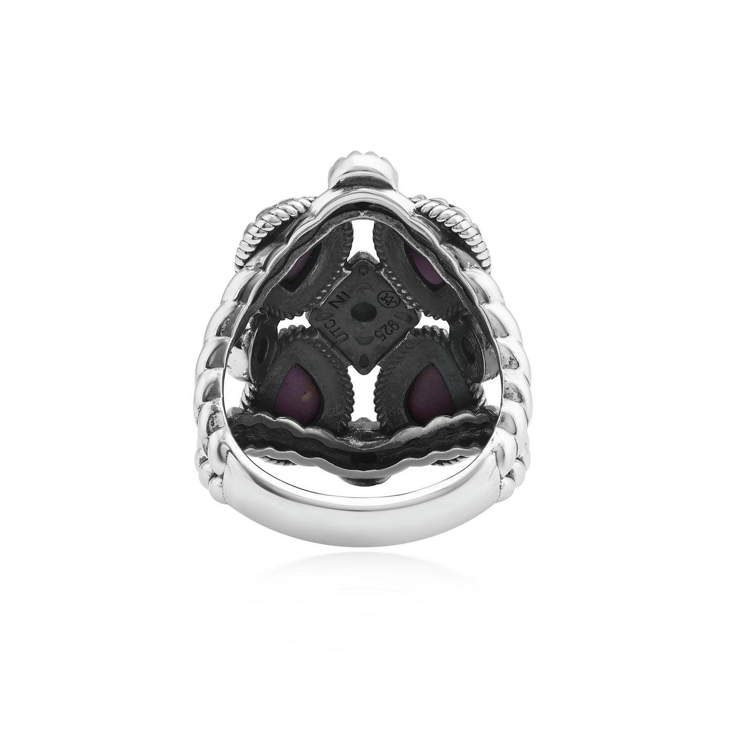 Sterling Silver Phosphosiderite 4 Pear and Round Cut Cluster Ring