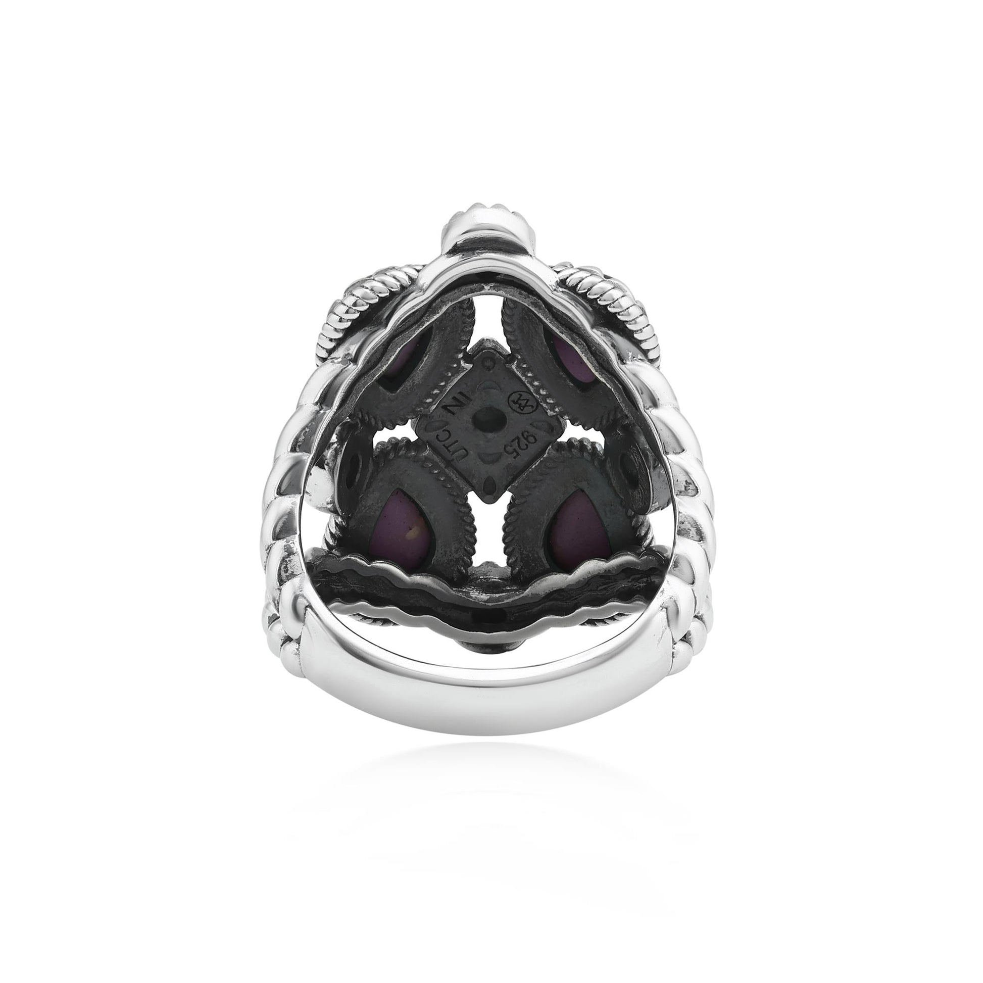 Sterling Silver Phosphosiderite 4 Pear and Round Cut Cluster Ring