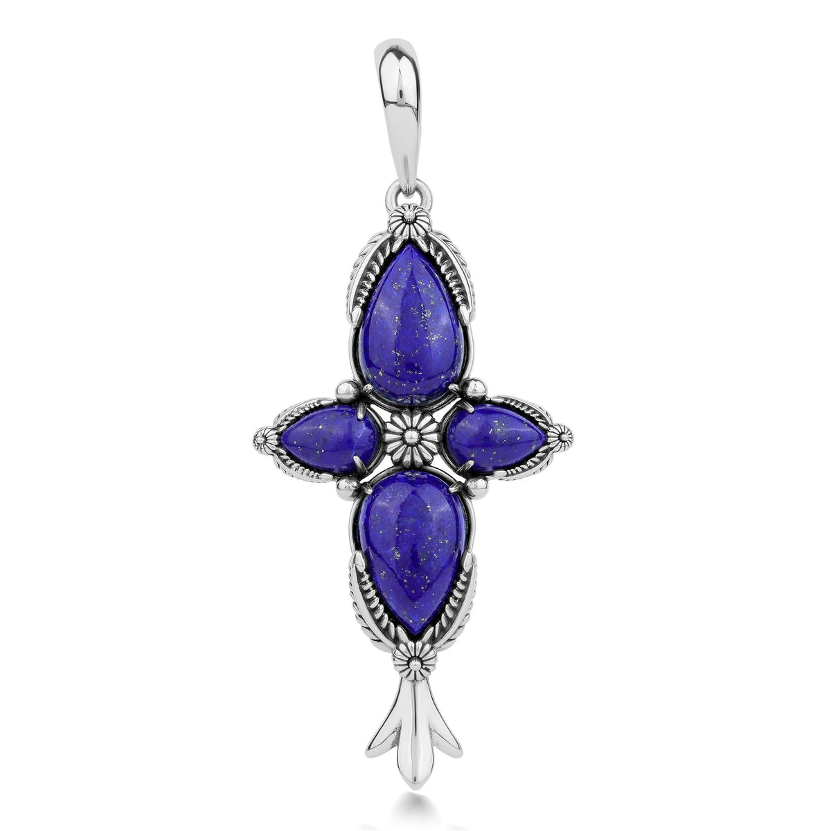 Sterling Silver Four Pear Lapis Gemstone Pendant Enhancer 