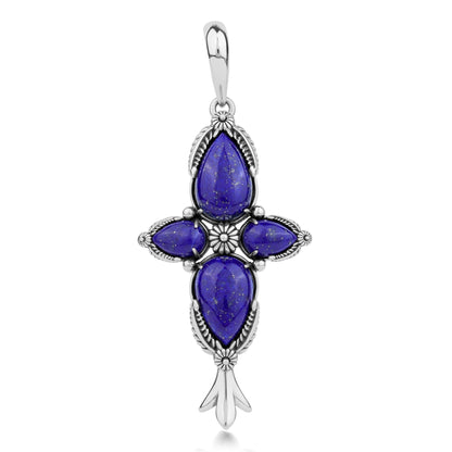 Sterling Silver Four Pear Lapis Gemstone Pendant Enhancer 