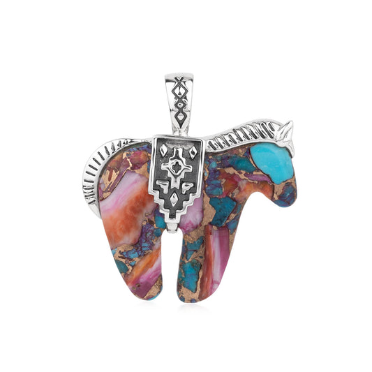 EXCLUSIVELY OURS! Sterling Silver Painted Desert Mosaic Spirit Horse Pendant Enhancer