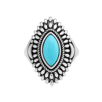 Sterling Silver Sleeping Beauty Turquoise Marquise Cut Rope and Bead Ring