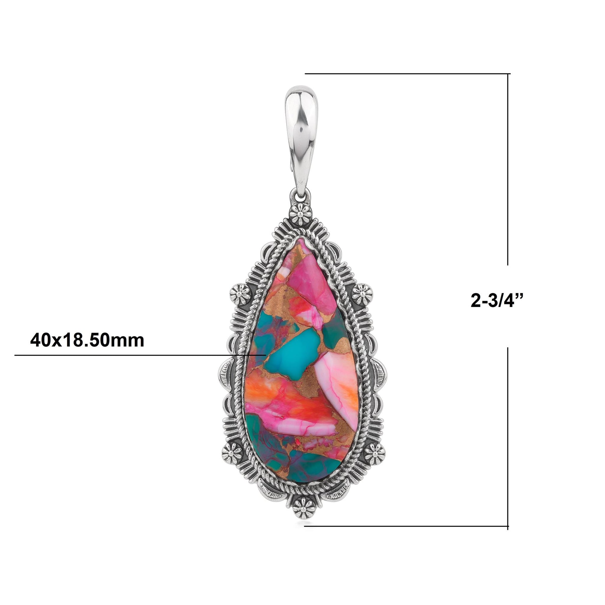 EXCLUSIVELY OURS! Sterling Silver Painted Desert Mosaic Teardrop Bordered Design Pendant Enhancer