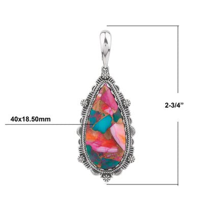 EXCLUSIVELY OURS! Sterling Silver Painted Desert Mosaic Teardrop Bordered Design Pendant Enhancer