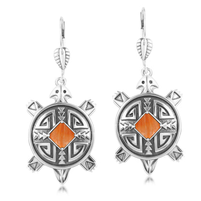 EXCLUSIVELY OURS! Sterling Silver Orange Spiny Oyster Turtle Dangle Earrings