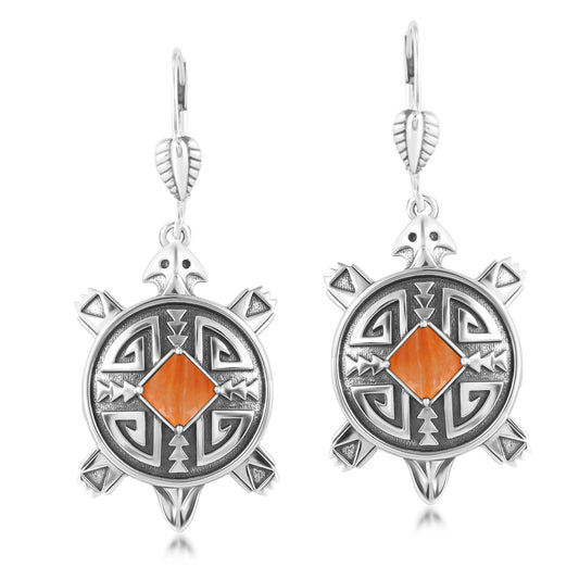 EXCLUSIVELY OURS! Sterling Silver Orange Spiny Oyster Turtle Dangle Earrings