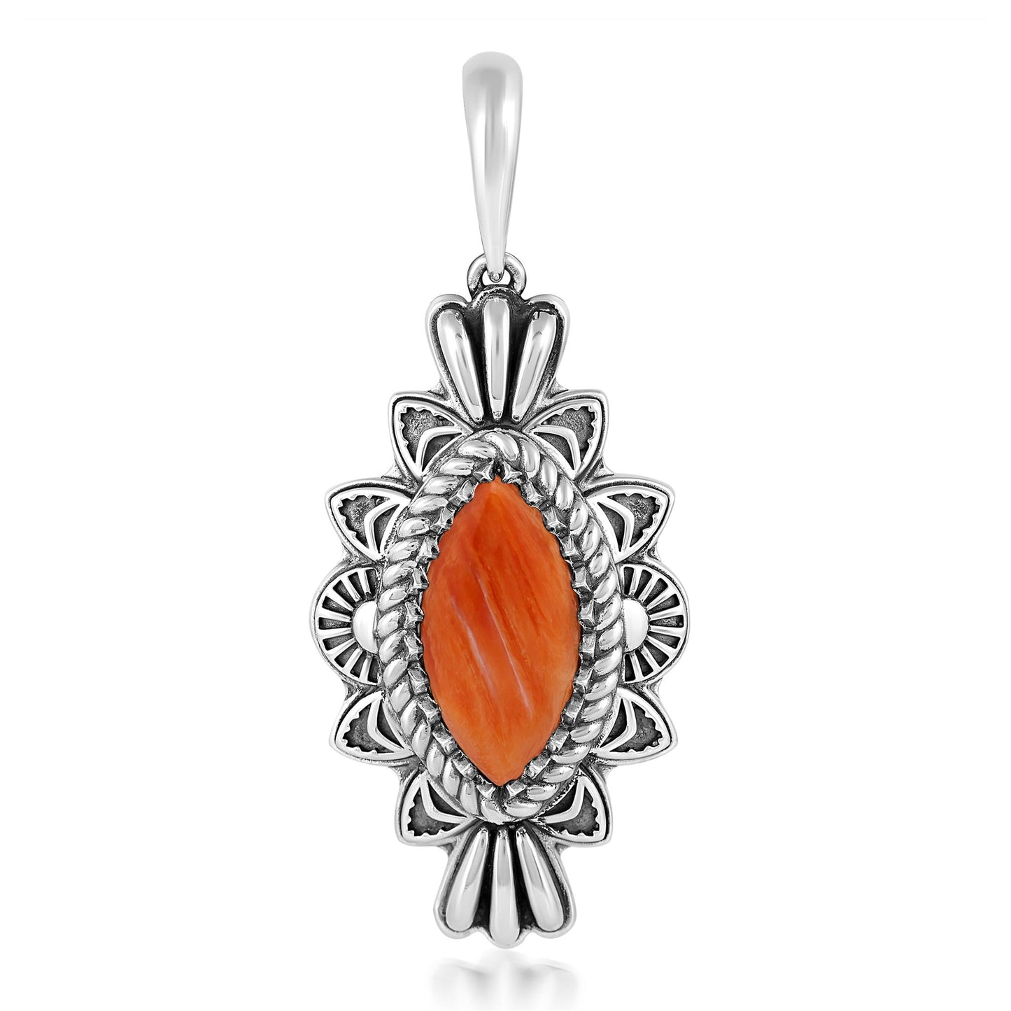  Sterling Silver Orange Spiny Oyster Marquise Cut Gemstone Pendant Enhancer