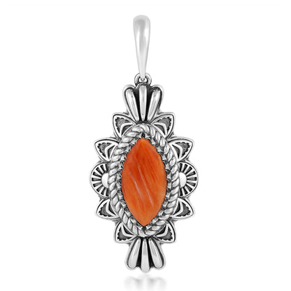 Sterling Silver Orange Spiny Oyster Marquise Cut Gemstone Pendant Enhancer