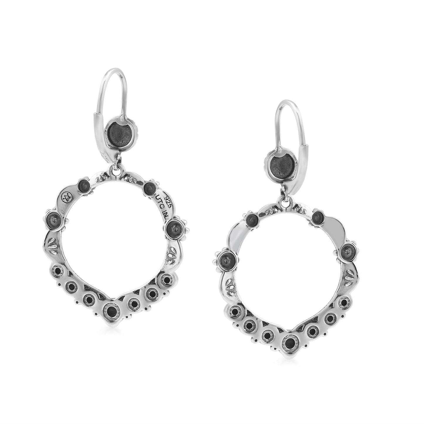 Sterling Silver Malachite Open Hoop Concha Lever Back Earrings