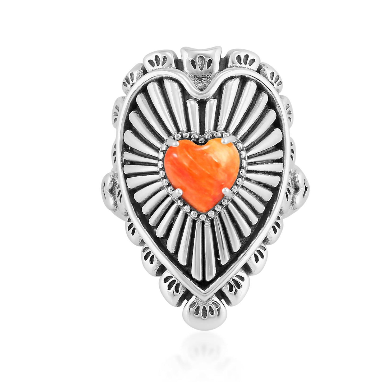 EXCLUSIVELY OURS! Sterling Silver Orange Spiny Oyster Bold Heart Ring, Sizes 5 to 10