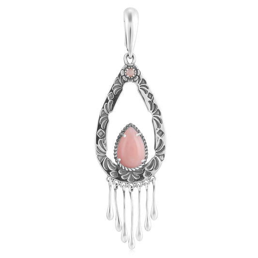 Sterling Silver Pink Opal Open Teardrop Pendant Enhancer