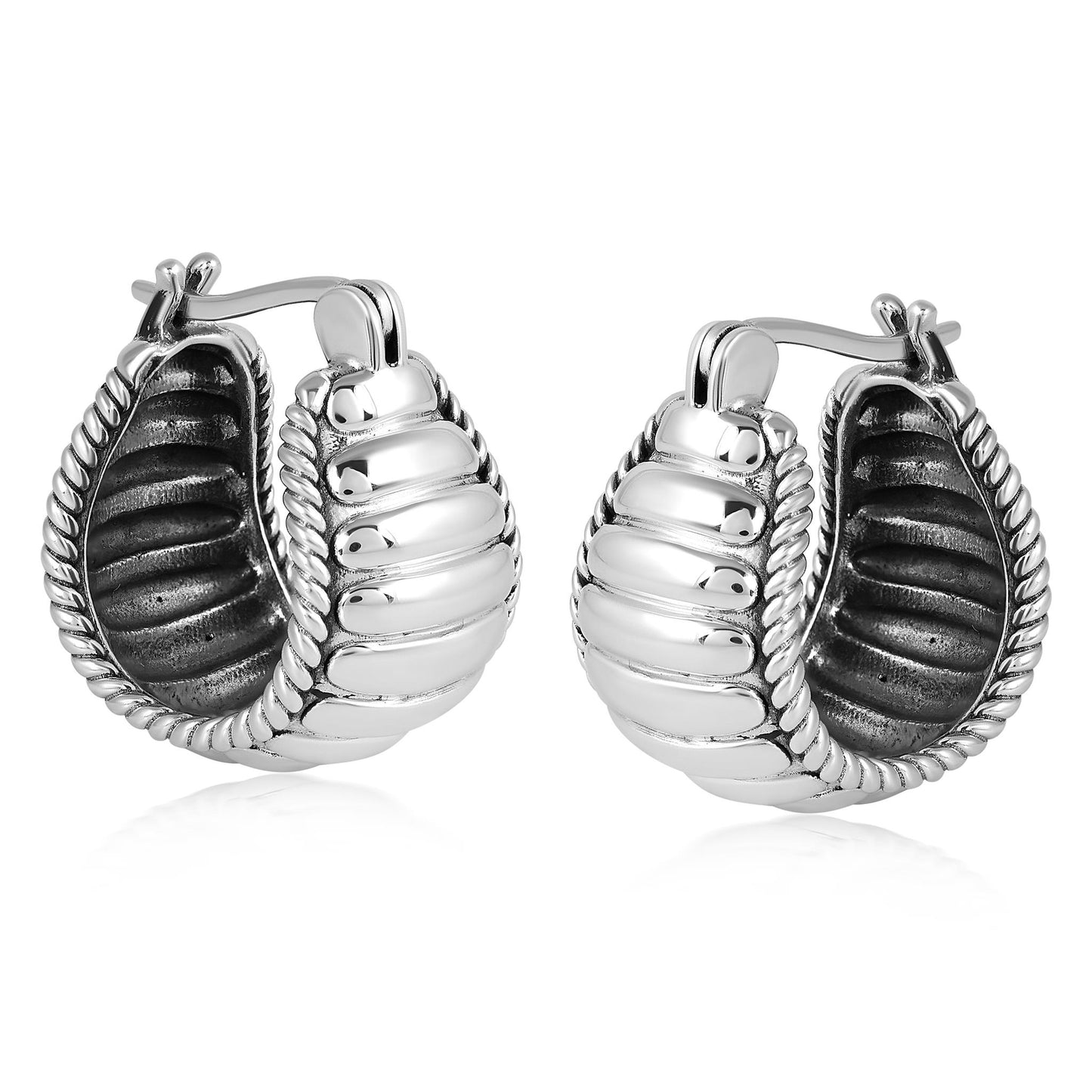 EXCLUSIVELY OURS! Sterling Silver Chunky Textured Rope Edge Huggie Hoop Earrings