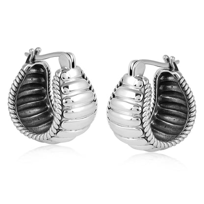 EXCLUSIVELY OURS! Sterling Silver Chunky Textured Rope Edge Huggie Hoop Earrings