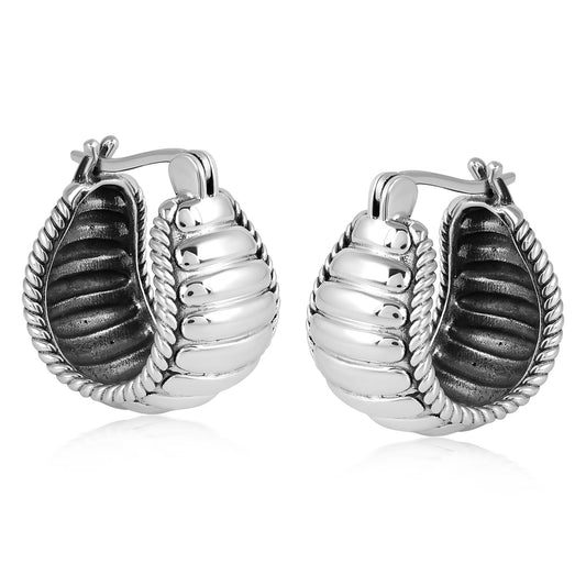 EXCLUSIVELY OURS! Sterling Silver Chunky Textured Rope Edge Huggie Hoop Earrings