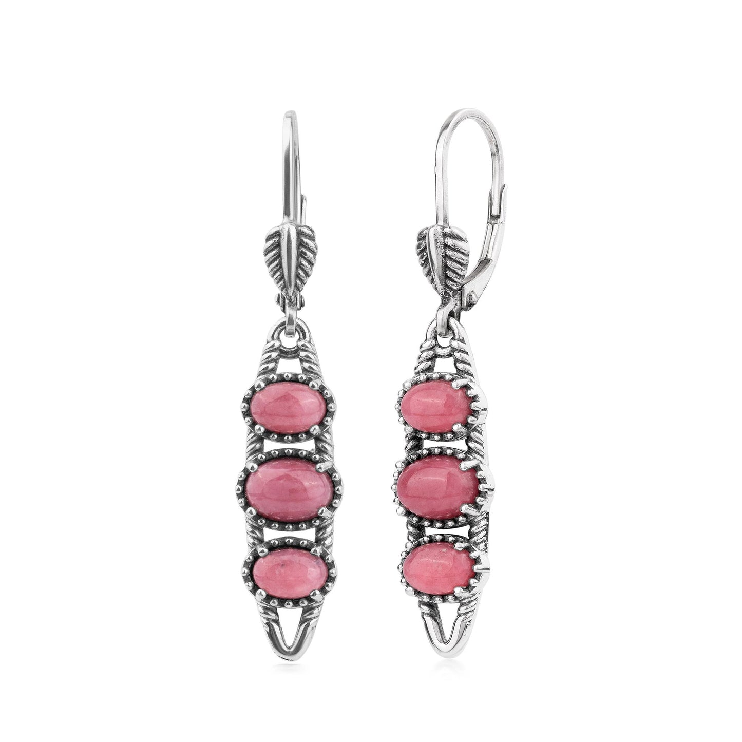EXCLUSIVELY OURS! Sterling Silver Rhodonite Friendship Lever Back Dangle Earrings