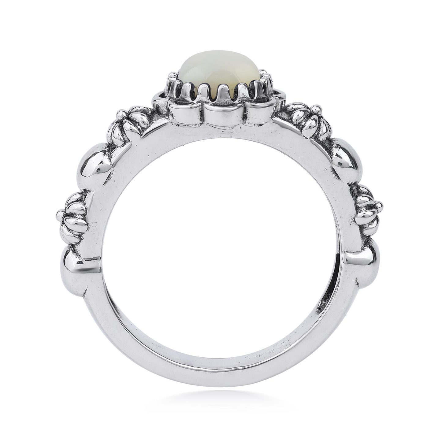  Sterling Silver White Mother of Pearl Single Row Concha Flower Ring