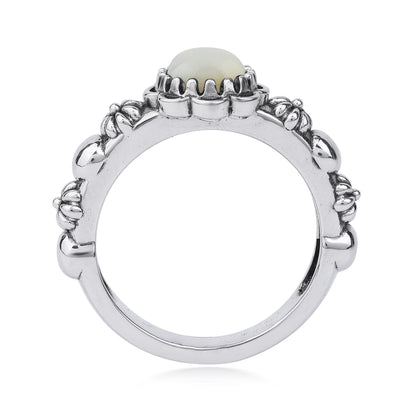  Sterling Silver White Mother of Pearl Single Row Concha Flower Ring