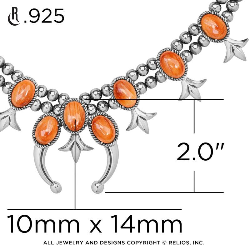 Sterling Silver Orange Spiny Oyster Squash Blossom Station Naja Necklace 18 to 21 Inch