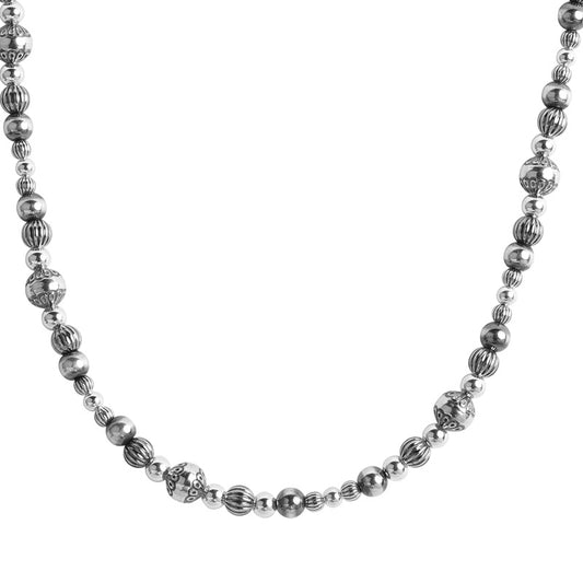 Sterling Silver Mixed Silver Beaded Necklace