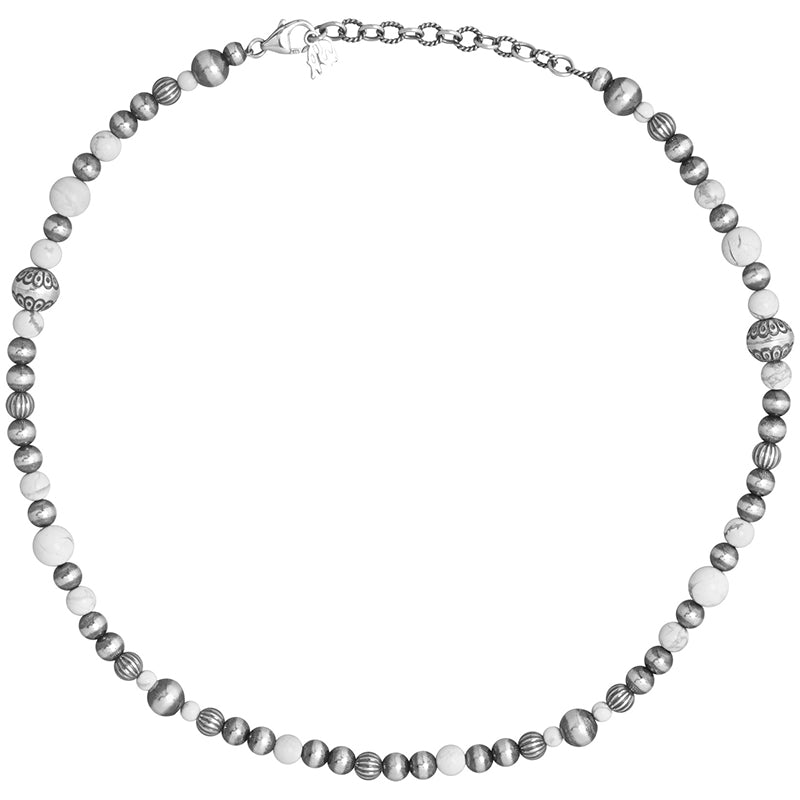 Sterling Silver White Howlite Gemstone Multi Beaded Necklace 17 to 19 Inch