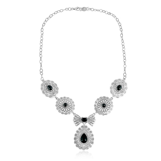 Sterling Silver Black Agate Concha Statement Necklace