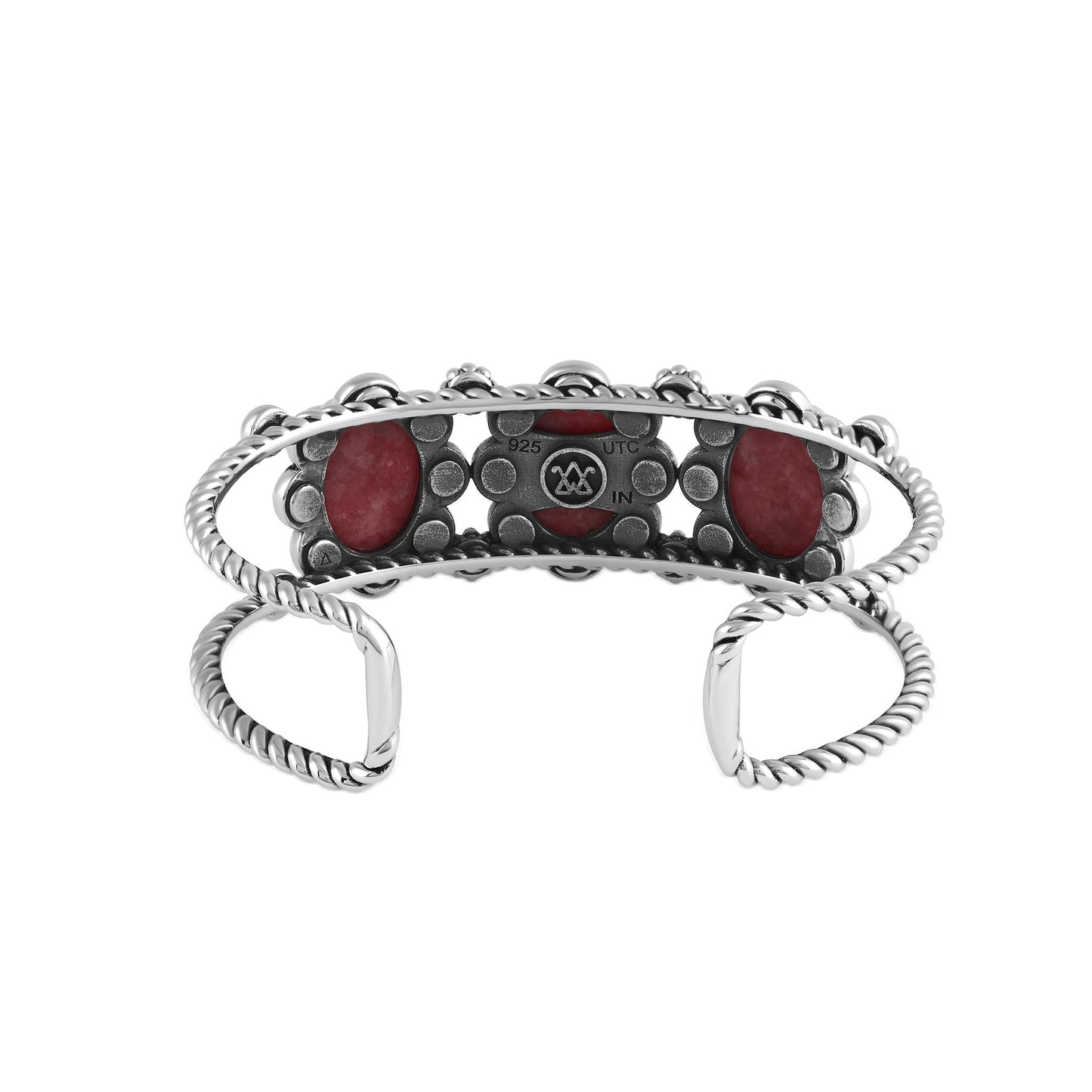 Sterling Silver Rhodonite Oval Scallop Concha Cuff Bracelet