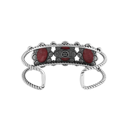 Sterling Silver Rhodonite Oval Scallop Concha Cuff Bracelet