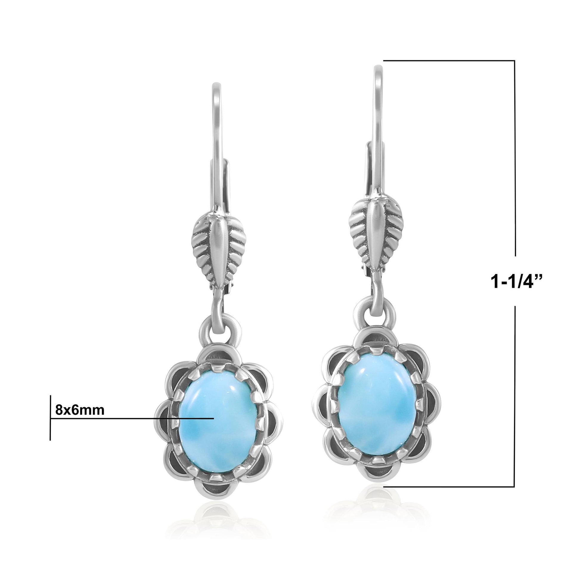 Sterling Silver Larimar Concha Lever Back Dangle Earrings
