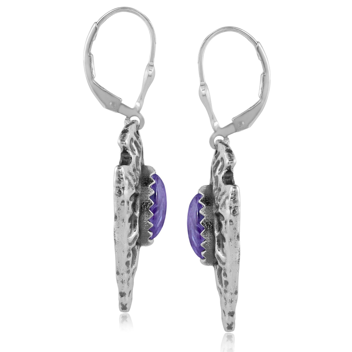 EXCLUSIVELY OURS! Sterling Silver Charoite Fritz Casuse Arrowhead Lever Back Earrings